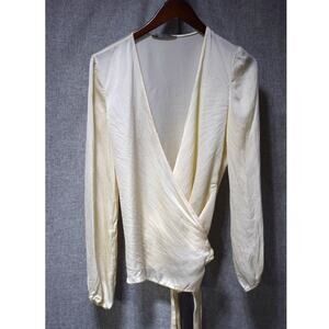 Ports 1961 Ivory Silk Wrap Blouse Long Sleeve Size 6